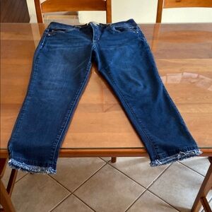 Democracy Dark Blue Ankle Jeans with Frayed Hem